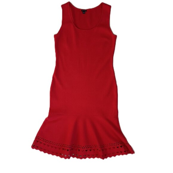 Red Ann Taylor Laser Cut Flounce Sweater Dress Sz Medium - Picture 4 of 8